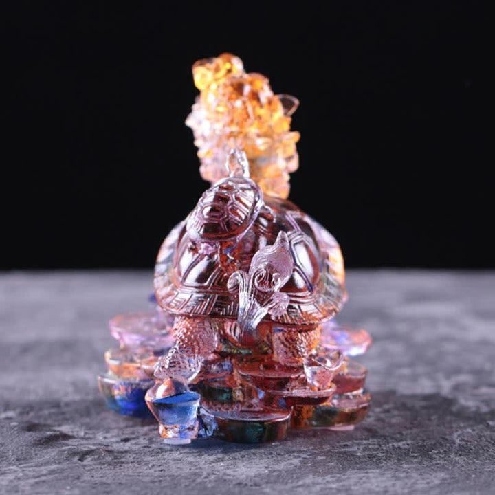 Buddha Stones Feng Shui Dragon Tortue Pièces de monnaie en cristal Liuli fait à la main Pièce d'art porte-bonheur Décoration de bureau à domicile