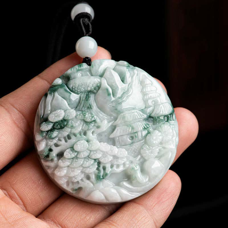 Collier en jade Buddha Stones et paysage de montagne