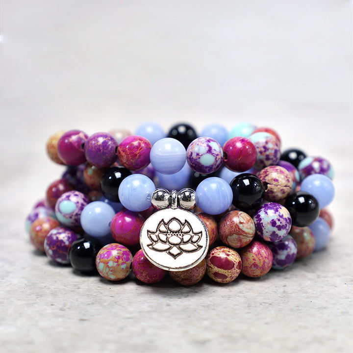 Buddha Stones Miano Naturel Violet Véritable Pierre Lotus Mala