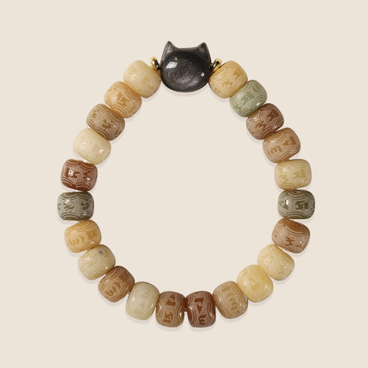 Bracelet d'harmonie gravé en obsidienne argentée Buddha Stones de Bodhi et pierres de Bouddha Tête de chat Om Mani Padme Hum - image 6