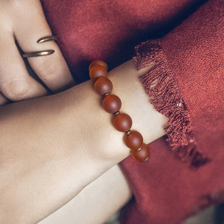 Bracelet tibétain en agate rouge et agate verte en cuivre pour la confiance et la fortune
