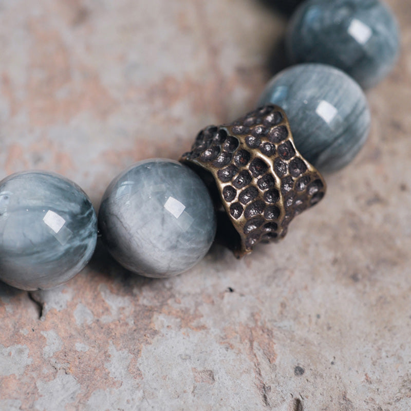 Bracelet de couple en cuivre et bois d'ébène avec pierre œil d'aigle et Buddha Stones