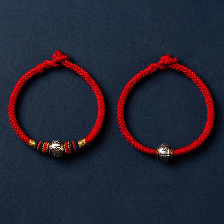 Bracelet tressé en argent sterling 925 fait à la main avec Buddha Stones Om Mani Padme Hum et nœud King Kong