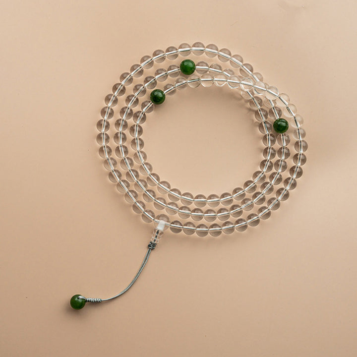 Bracelet de méditation Mala en jade blanc et cristal de 108 perles Buddha Stones