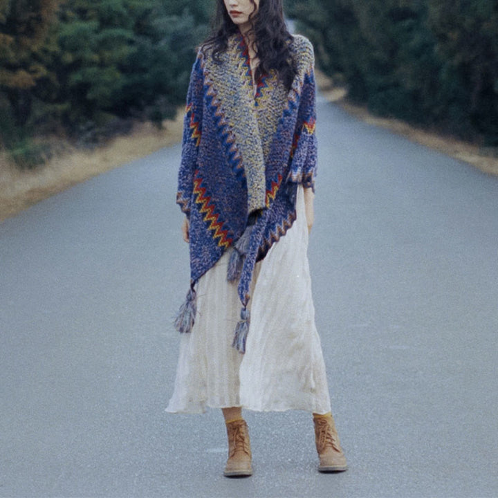 Buddha Stones, cape en tricot douce et chaude, écharpe à pompon tibétaine d'hiver - image 9