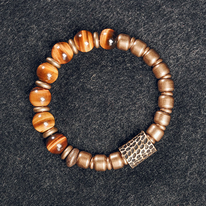 Bracelet de protection en cuivre avec pierre œil de tigre et Buddha Stones