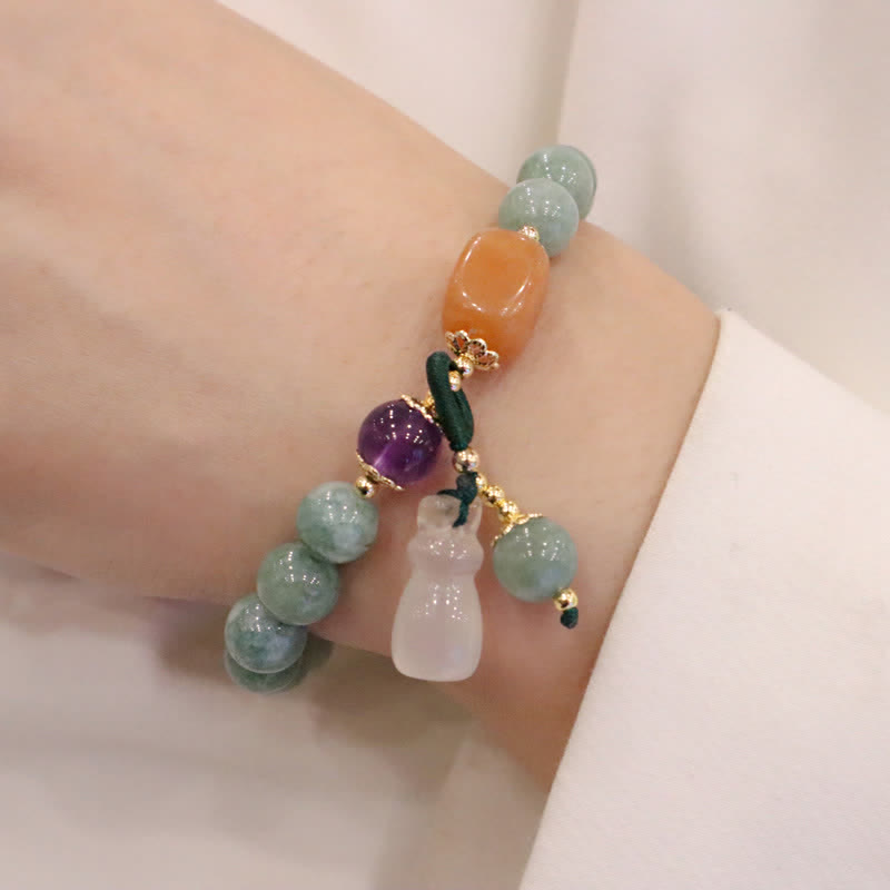 Bracelet de guérison en cristal d'améthyste avec boucle de paix et lotus en jade cyan et citrouille