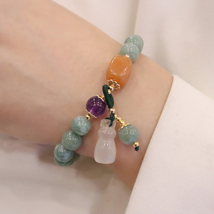 Bracelet de guérison en cristal d'améthyste avec boucle de paix et lotus en jade cyan et citrouille