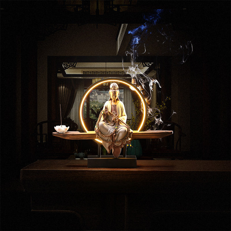 Buddha Stones Bouddha Avalokitesvara Céramique Lotus Relaxation Brûleur d'encens Décoration