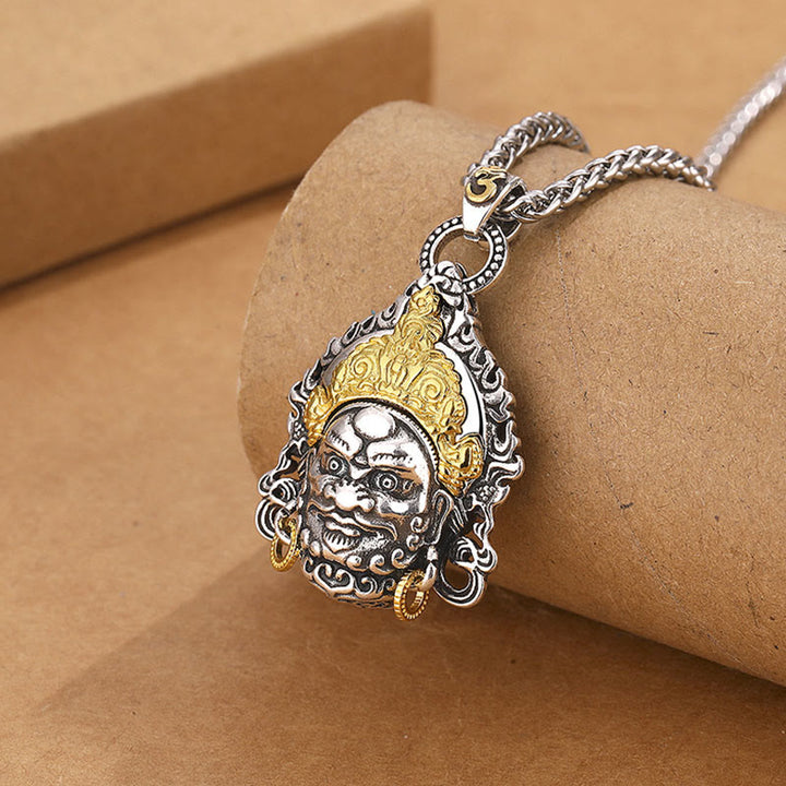 Collier pendentif porte-bonheur en cuivre avec amulette jaune du dieu de la richesse et des Buddha Stones