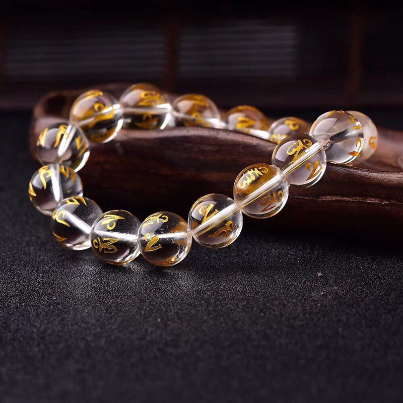 Bracelet de méditation en onyx noir et cristal blanc Buddha Stones du Tibet Om Mani Padme Hum