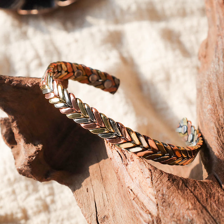 Bracelet manchette réglable magnétique vintage en cuivre Buddha Stones