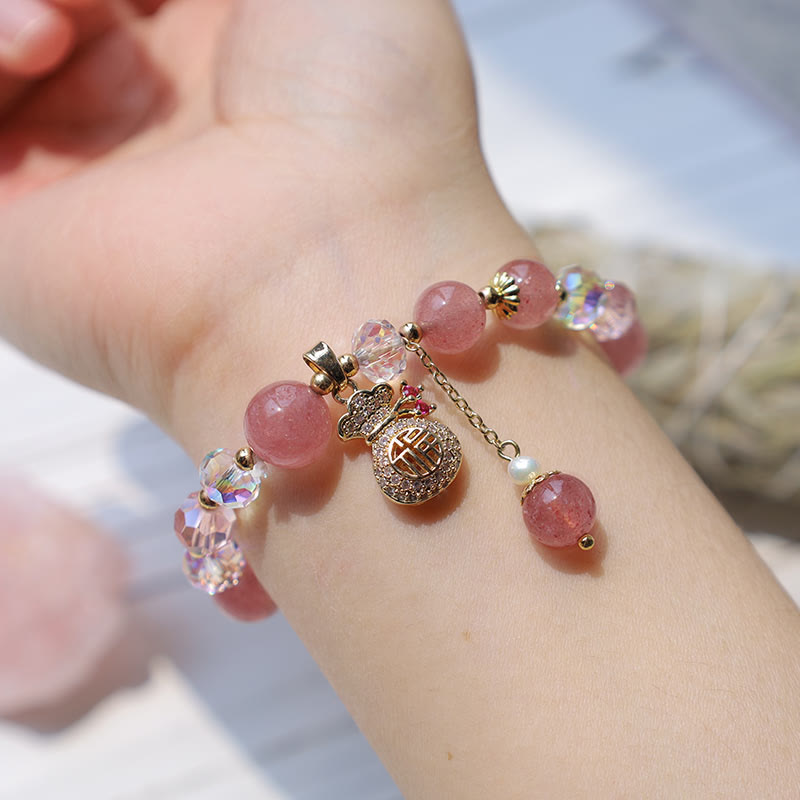 Bracelet porte-monnaie en cristal de quartz fraise naturel Buddha Stones