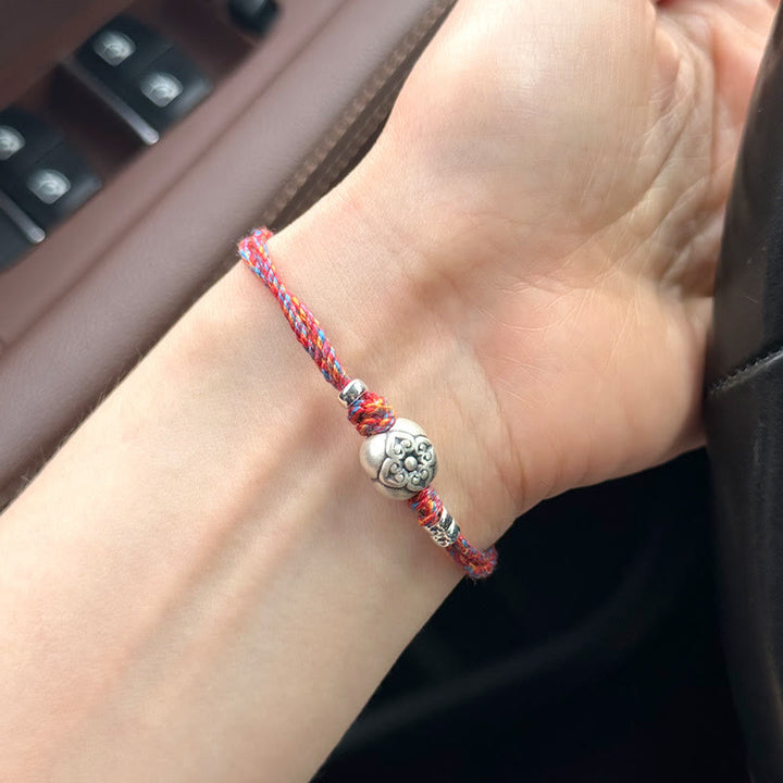 Bracelet tressé multicolore en argent sterling 999 avec pierre porte-bonheur Kaki de Buddha Stones