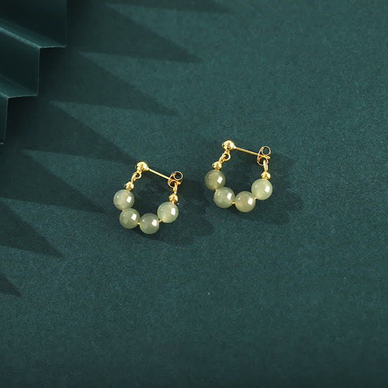 Boucles d'oreilles en argent sterling 925 avec perles d'agate rouge Hetian Jade