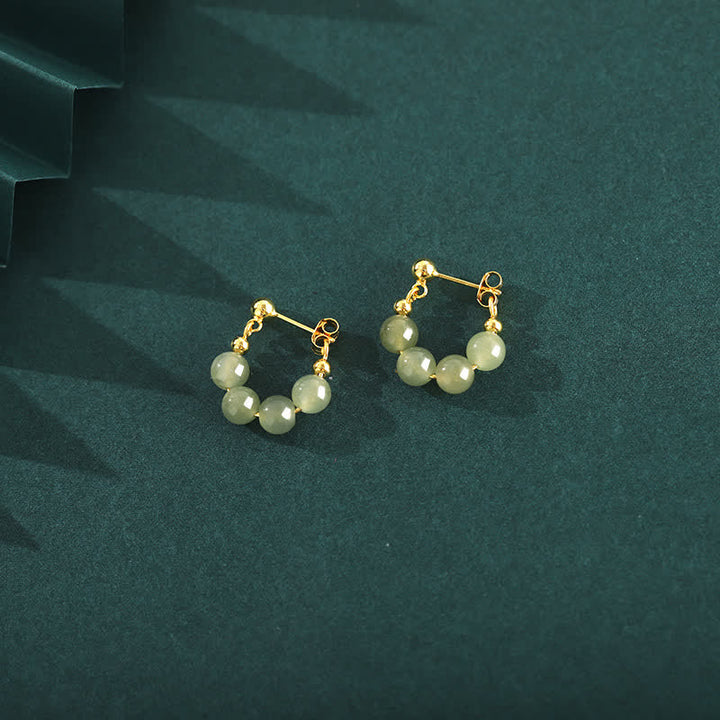 Boucles d'oreilles en argent sterling 925 avec perles d'agate rouge Hetian Jade