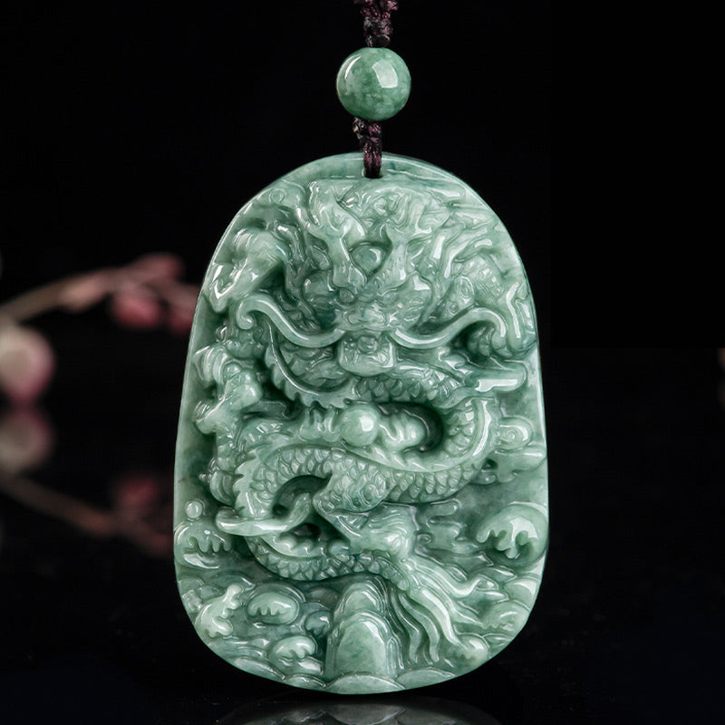 Collier de perles en jade avec pendentif en forme de dragon du zodiaque chinois et Buddha Stones - image 6