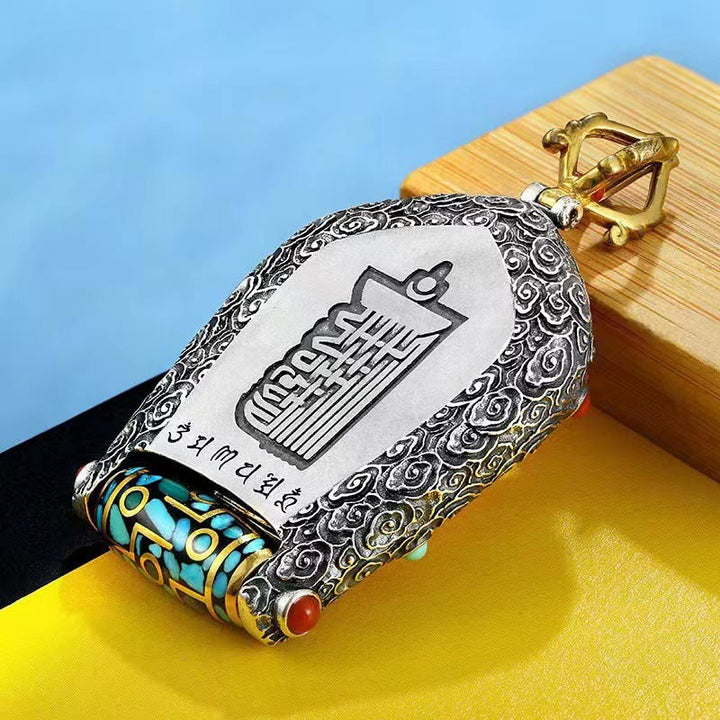 Collier avec pendentif en perles Dzi rotatives du zodiaque chinois tibétain Thangka Bouddha de la prospérité