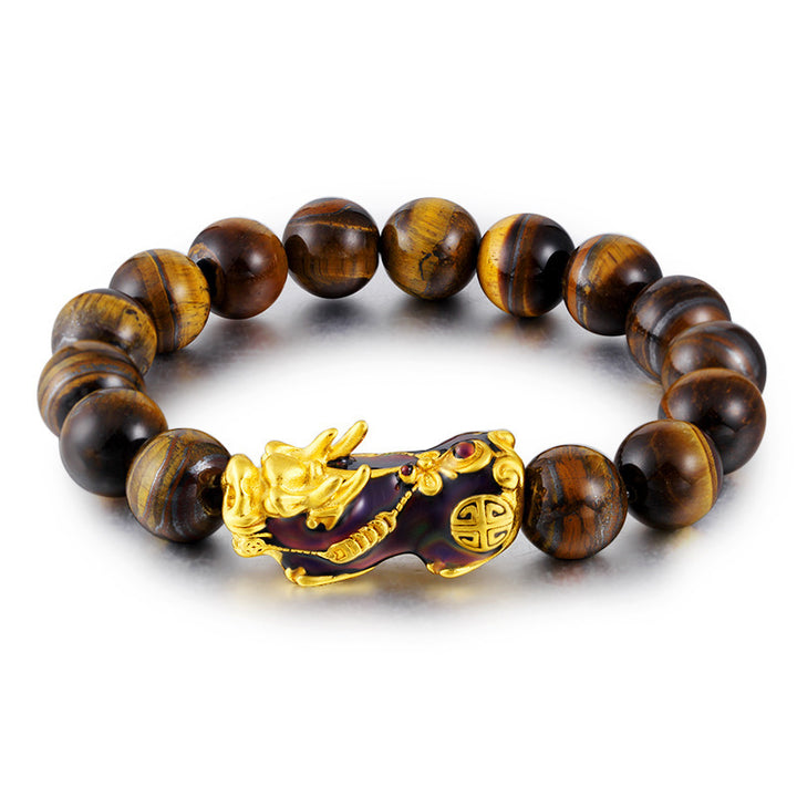 Bracelet Feng Shui en œil de tigre tibétain fabriqué à la main avec des Buddha Stones
