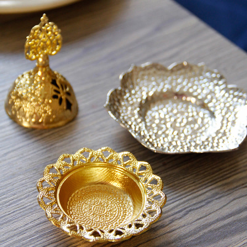 Brûleur d'encens spirituel en alliage de métal mini sous-verre en feuille d'or