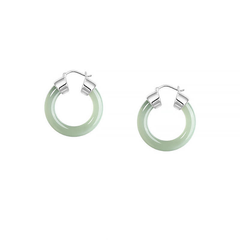 Boucles d'oreilles de prospérité en jade blanc et pierres de Buddha Stones