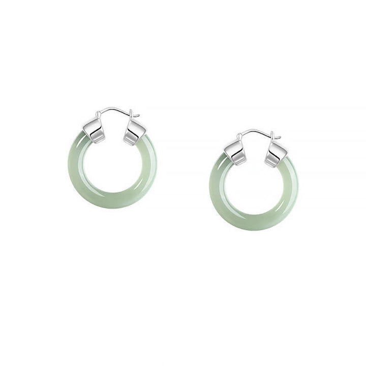 Boucles d'oreilles de prospérité en jade blanc et pierres de Buddha Stones