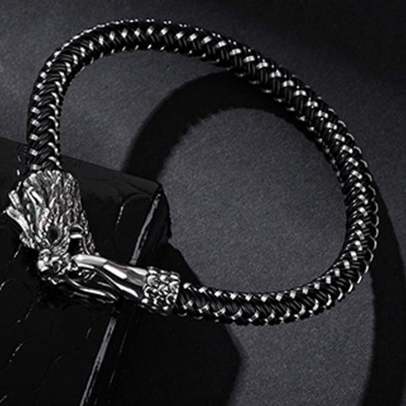 Bracelet de protection en acier titane avec dragon et Buddha Stones