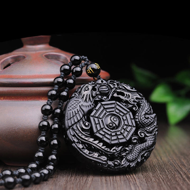 Collier avec pendentif en obsidienne, dragon, phénix , Buddha Stones Bagua - image 5