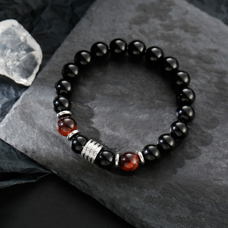 Bracelet de force et d'accomplissement en obsidienne noire naturelle œil de tigre Buddha Stones
