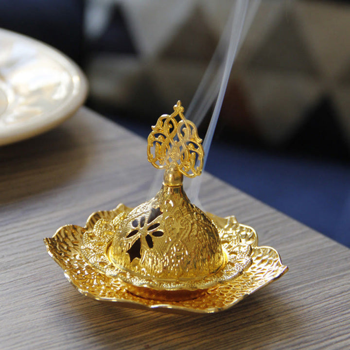 Brûleur d'encens spirituel en alliage de métal mini sous-verre en feuille d'or