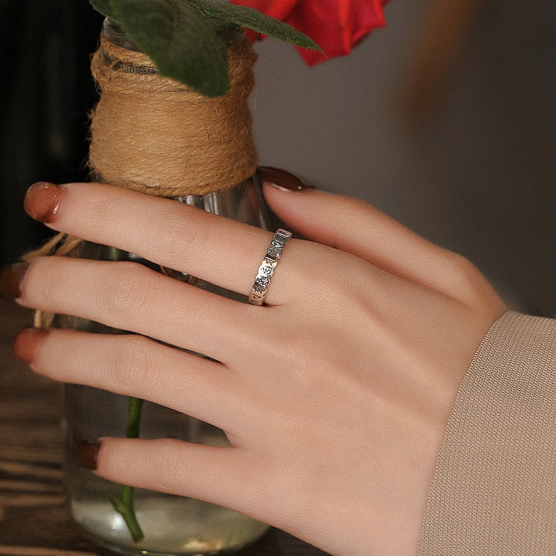 Bague de sagesse calme en argent sterling 925 avec six mots vrais de Buddha Stones