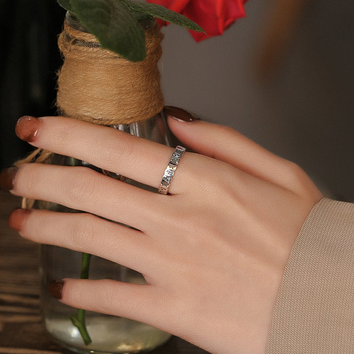 Bague de sagesse calme en argent sterling 925 avec six mots vrais de Buddha Stones