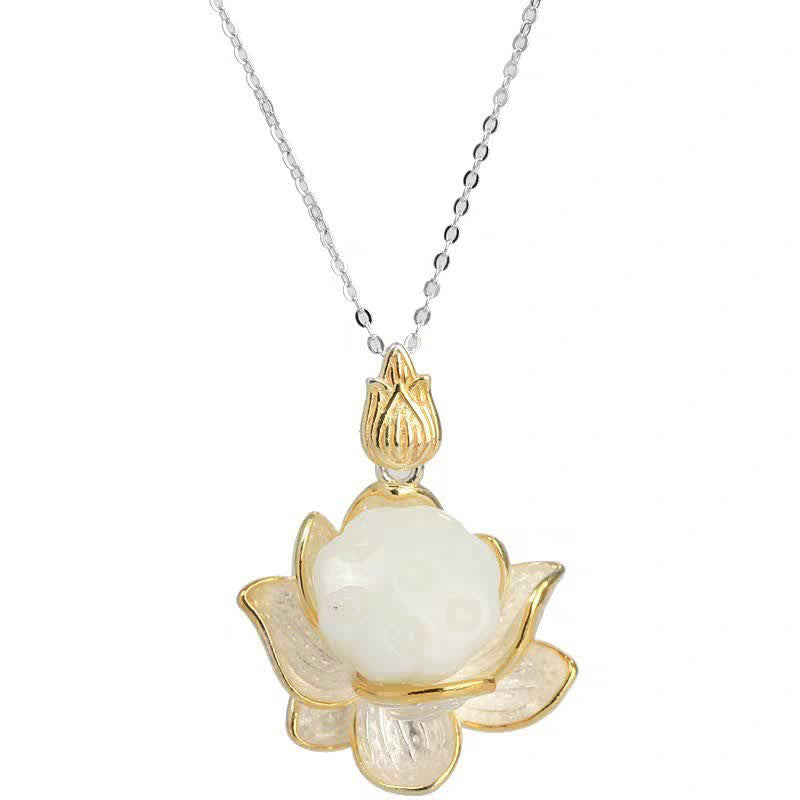 Collier de bonheur en fleur de lotus en jade blanc - image 9