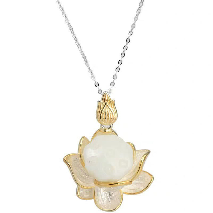 Collier de bonheur en fleur de lotus en jade blanc - image 9