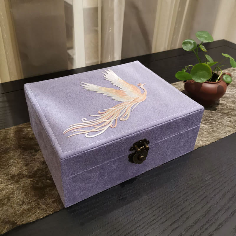 Boîte à bijoux en flanelle à deux niveaux avec Buddha Stones et phénix violet