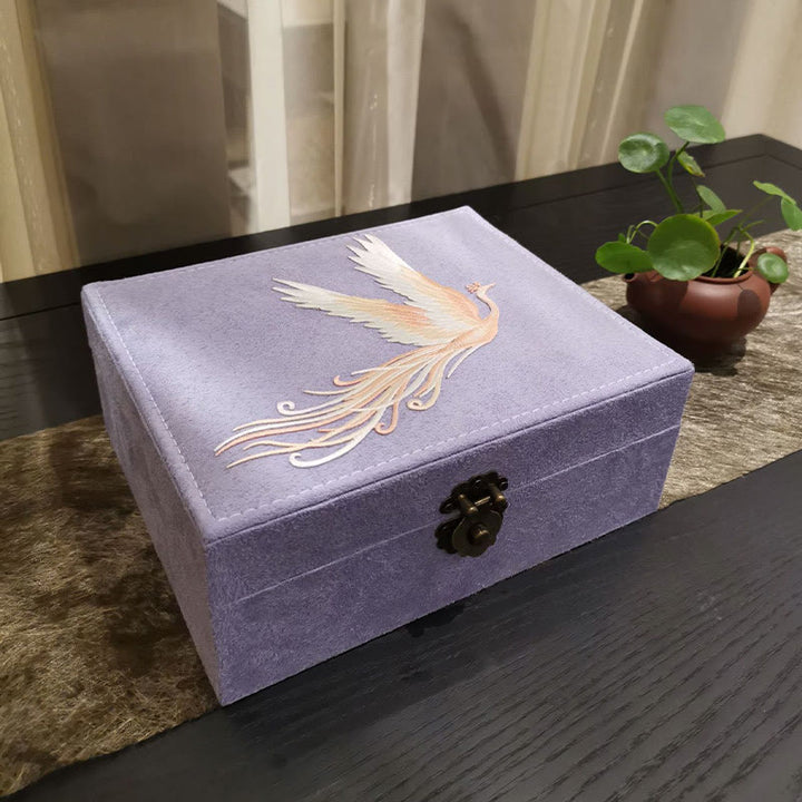 Boîte à bijoux en flanelle à deux niveaux avec Buddha Stones et phénix violet