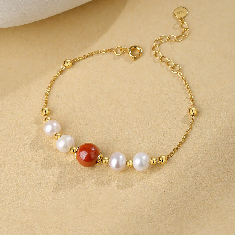 Bracelet chaîne de perles de guérison en argent sterling 925 et perles de cinabre Buddha Stones - image 1