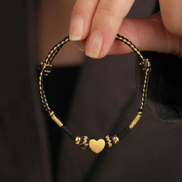 Bracelet tressé fait main en Buddha Stones tibétain avec cœur d'amour et nœud King Kong