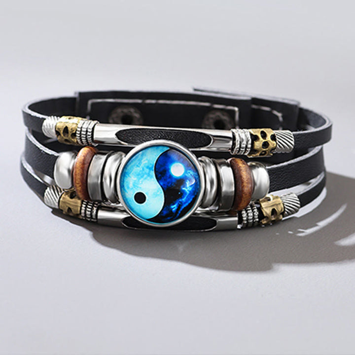 Bracelet d'équilibre en cuir Yin Yang Buddha Stones