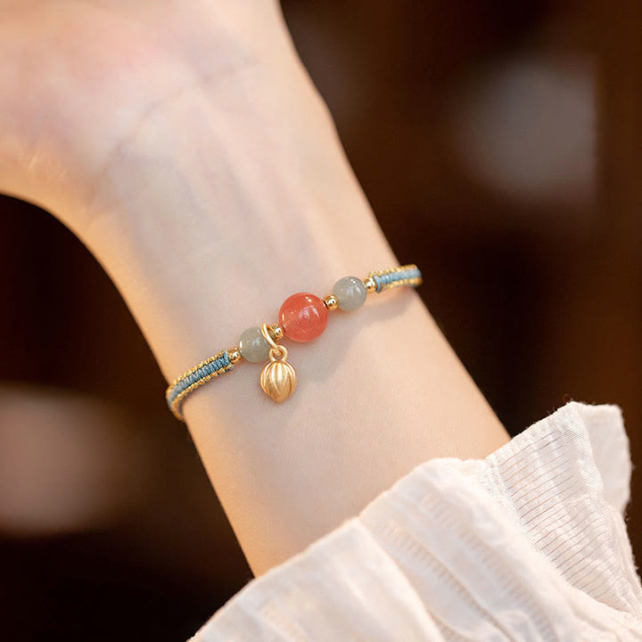 Bracelet en corde de confiance calme et agate rouge en jade et lotus avec Buddha Stones