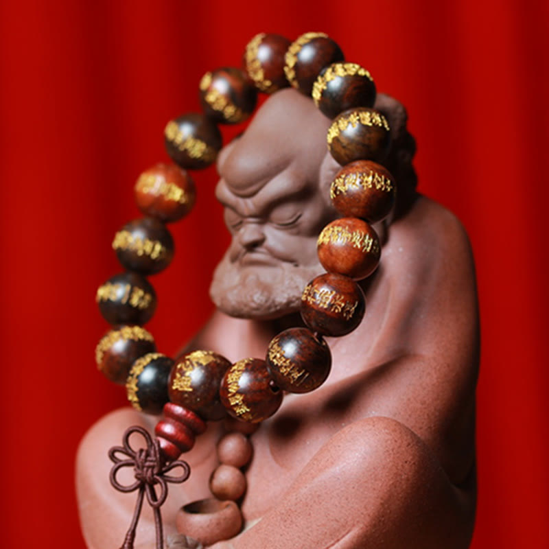 Bracelet de guérison gravé Sutra du cœur en bois de rose tibétain