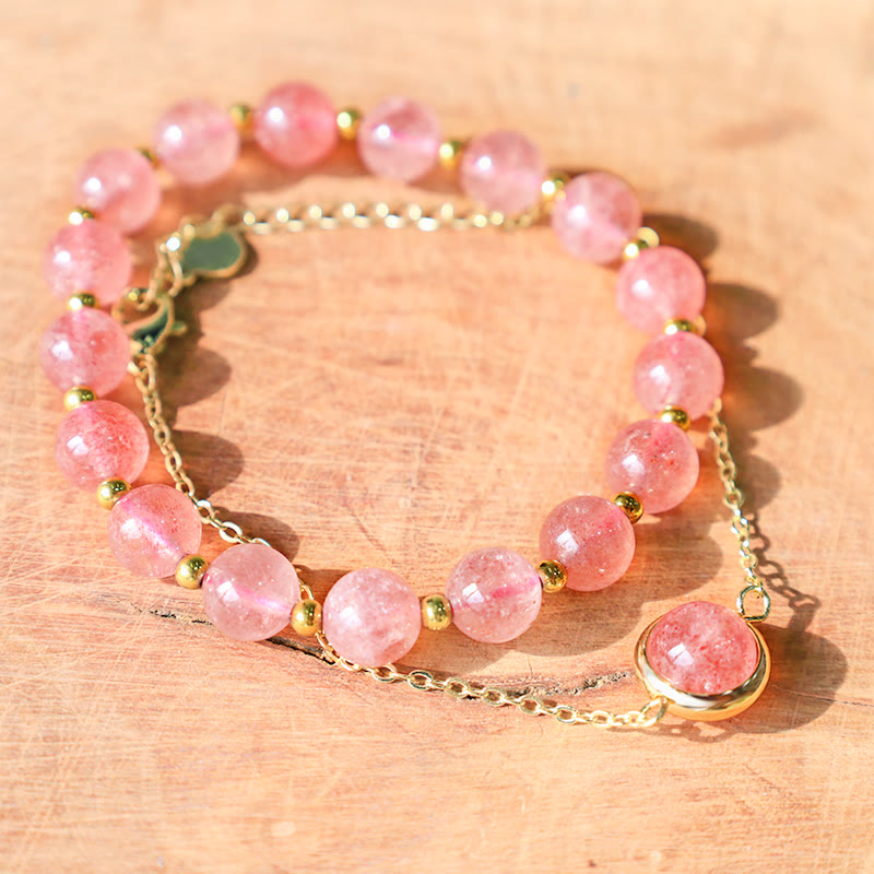 Bracelet positif en cristal de quartz fraise et pierre de soleil Buddha Stones