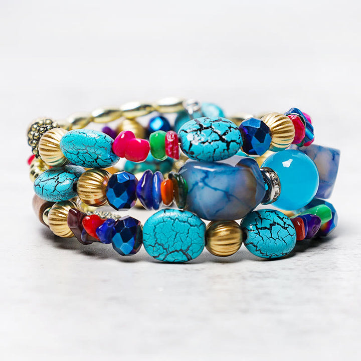 Bracelet de bénédiction multicouches en perles d'agate turquoise irrégulières avec Buddha Stones
