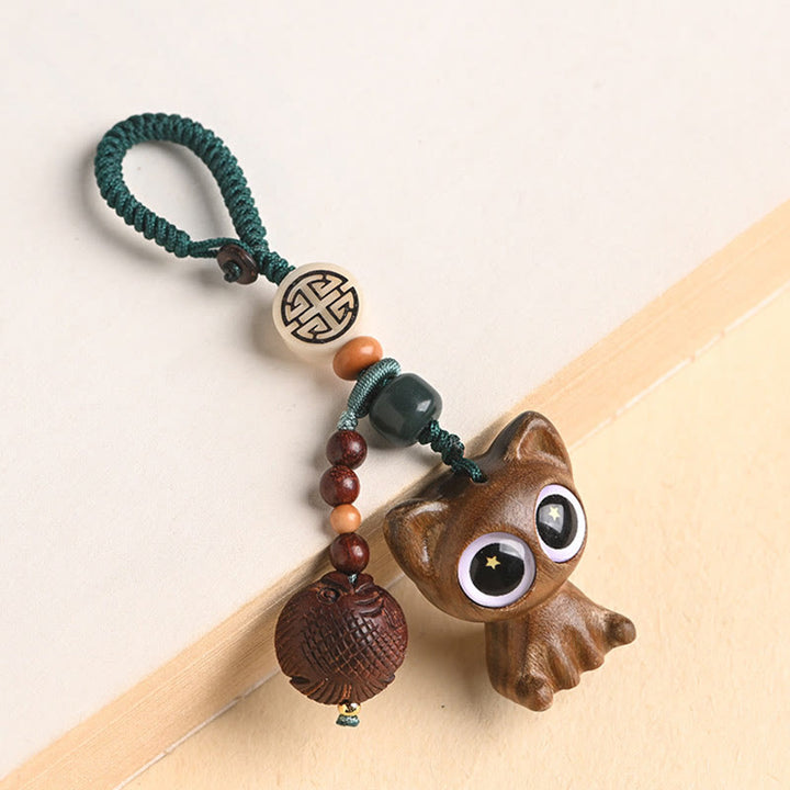 Buddha Stones en bois de santal vert, chat porte-bonheur, poisson koï, décoration à suspendre pour téléphone