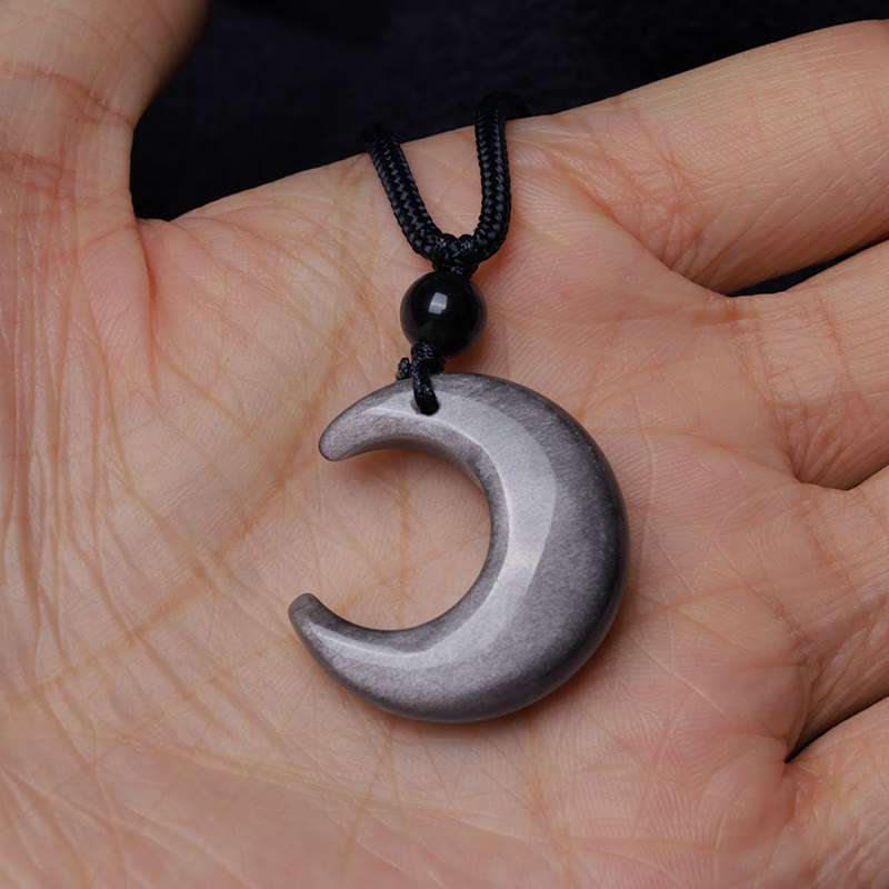 Collier pendentif en forme de croissant de lune en cristal d'obsidienne et de sélénite avec Buddha Stones et argent naturel, protection du couple Yin Yang - image 7