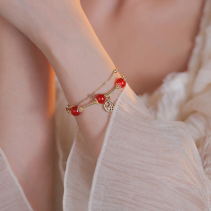 Bracelet d'acceptation de soi avec breloque en agate rouge et Buddha Stones Fu