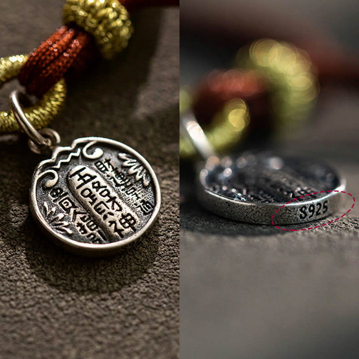 Bracelet tressé en argent sterling 925 fait à la main avec Buddha Stones, protection des cinq directions, dieux de la richesse, de la chance