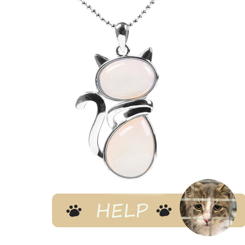 Collier avec pendentif en cristal naturel « Save A Cat » à motif de chat mignon pour protéger les chats - Opale - image 18