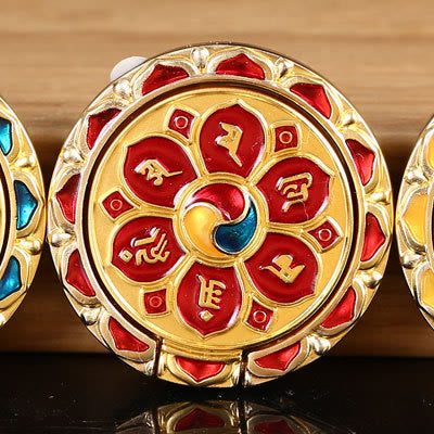Support de téléphone tibétain Om Mani Padme Hum Peace Ring Support de téléphone universel Décorations - Les six mantras de l'or rouge - image 18