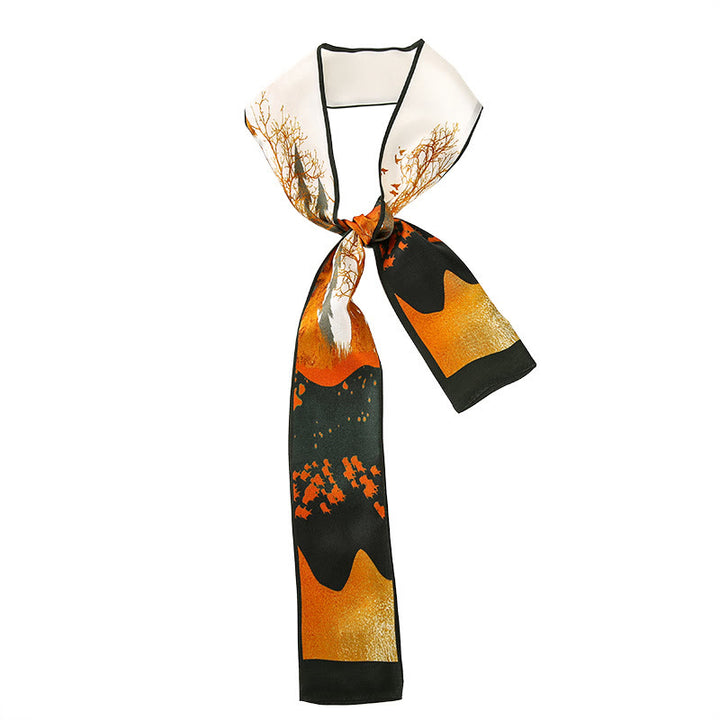 Foulard pour cheveux en soie 100 % mûre avec Buddha Stones, fresques de Dunhuang, montagnes, coucher de soleil, motif floral